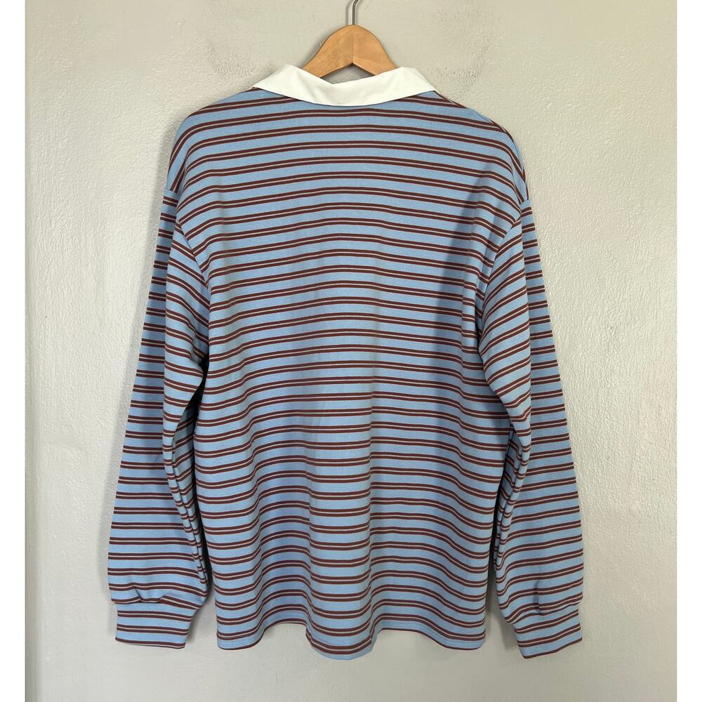 Edikted Stripey Oversized Collared Shirt Rugby Polo Top Long Sleeve Blue Brown M - Picture 3 of 8
